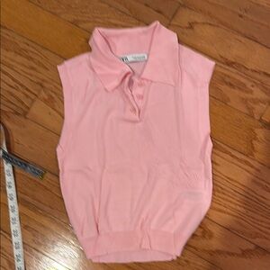 Zara Pink Ribbed Sleeveless Polo Blouse